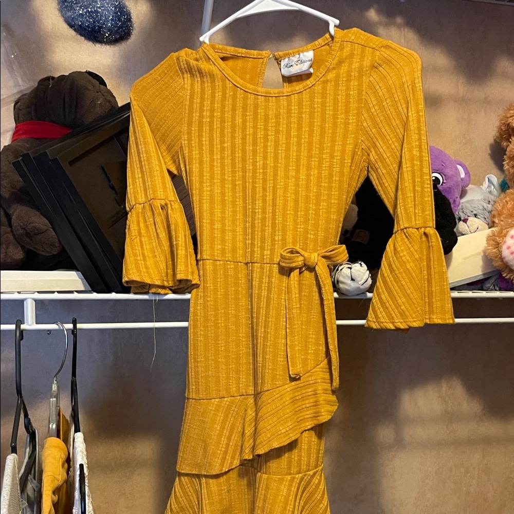 Rare Editions Mustard Yellow Ruffle Sleeve Dress